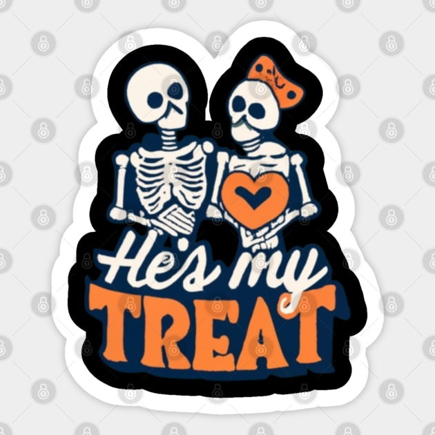 Hes My Treat Skeleton Matching Couple Halloween Hers Sticker by click2print